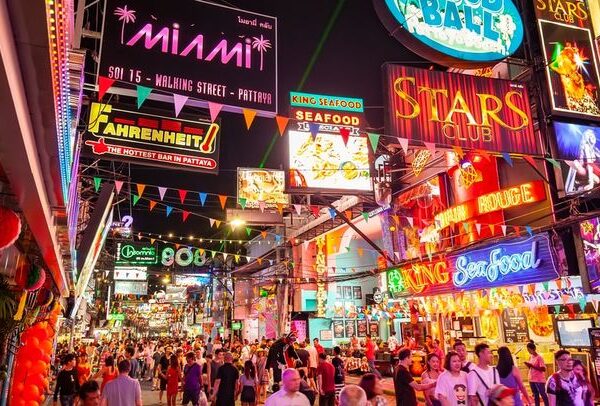 Walking Street Pattaya nightlife with neon signs