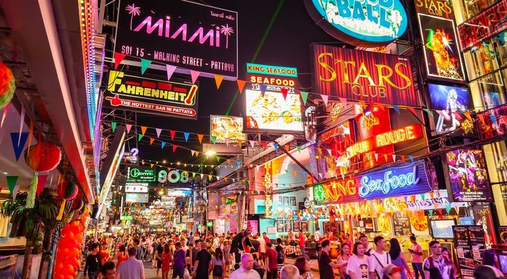 Walking Street Pattaya nightlife with neon signs